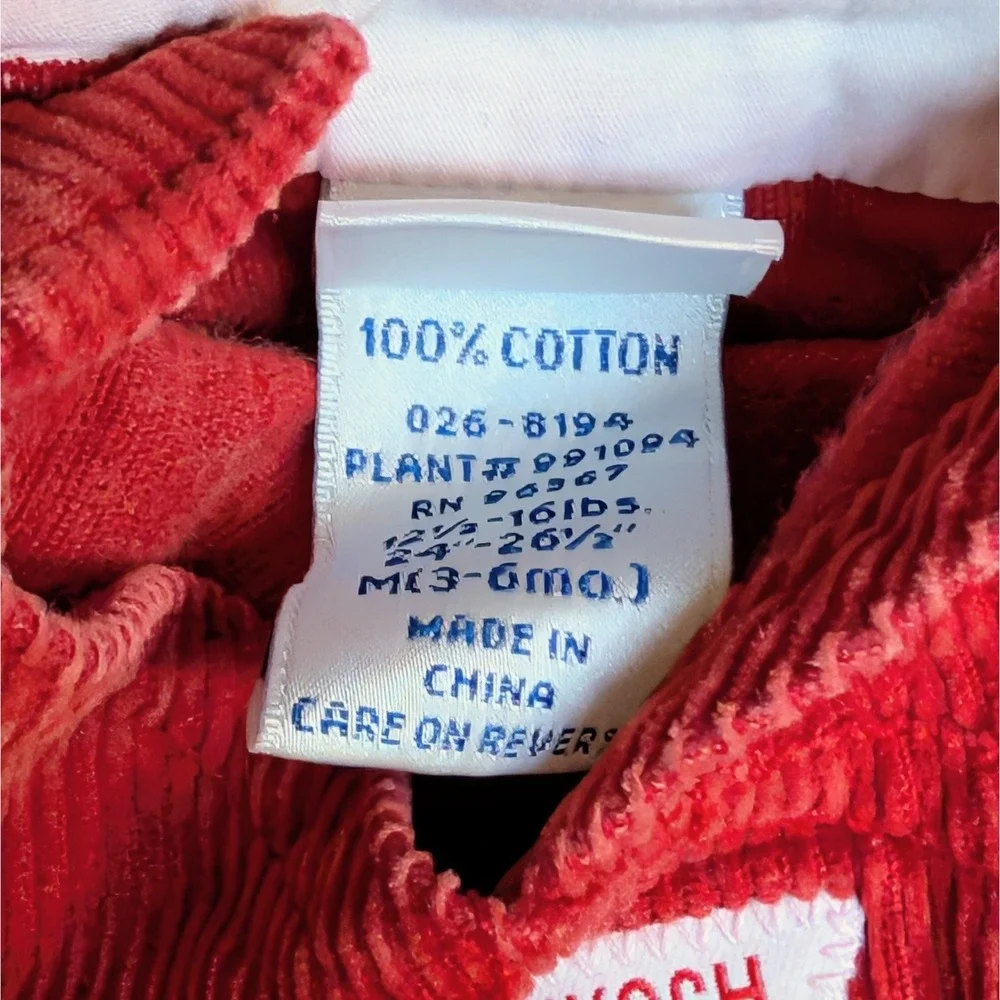 Vintage Osh Kosh Baby Bgosh‎ Corduroy Penguin Overalls Y2K Red Size 3-6 Months